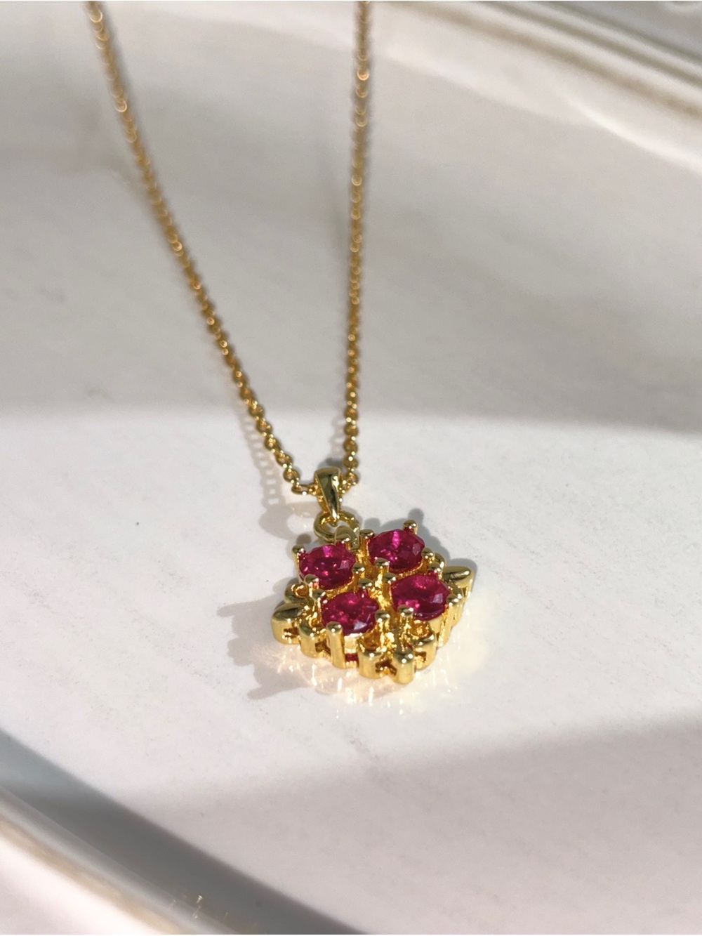 Pendant Necklace with Pink Gemstone Flower